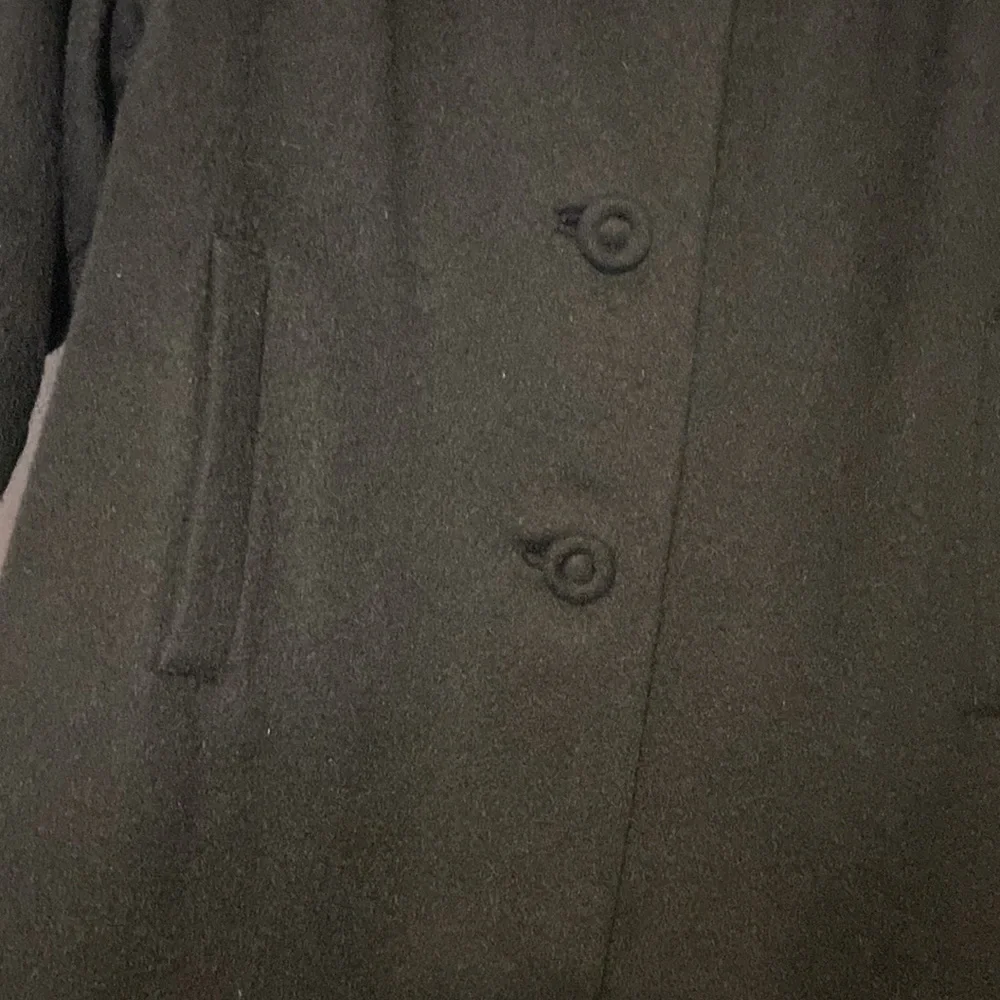 Vintage Alpaca Long Black Coat with Fur Trim Button Down Pea Coat Medium Wool